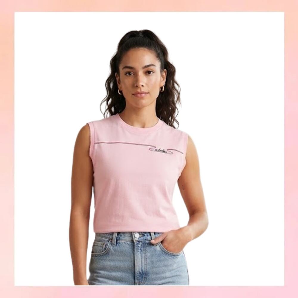 Vintage Adidas Pink Sleeveless Tank Top Retro Script Logo Sz XL